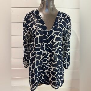 💙 LA FÉE MARABOUTÉE • Abstract print flowy blouse • Size 40